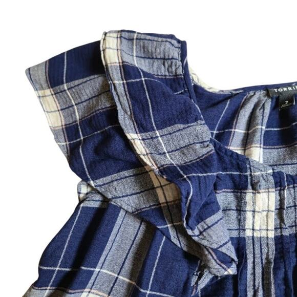 Torrid Womens Plaid Babydoll Top Size 2X Blue Sleeveless Ruffle Preppy - Picture 4 of 9